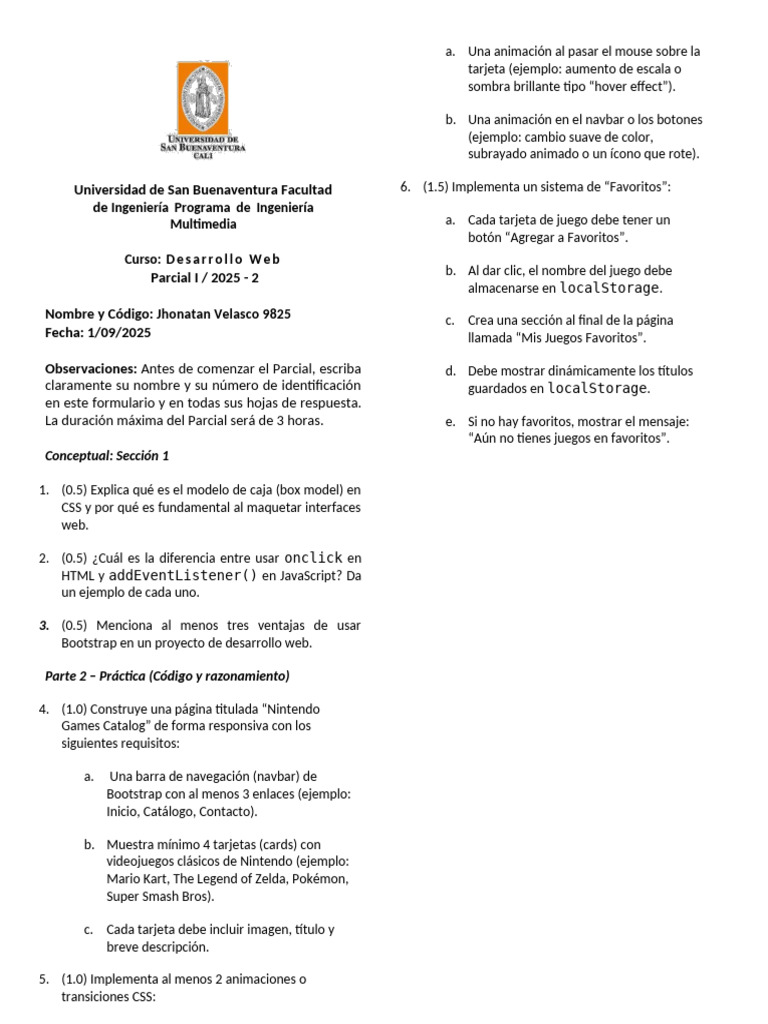 Desarrollo Parcial I | PDF | Bootstrap (marco frontal) | HTML