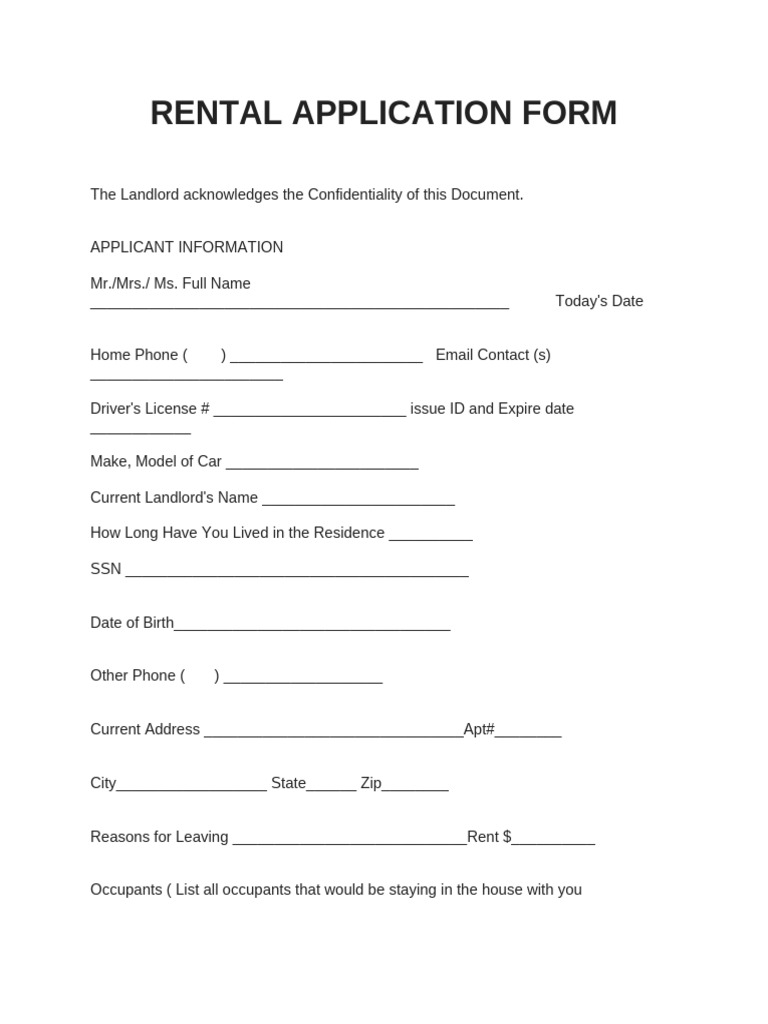 Rental Application Form | PDF | Landlord
