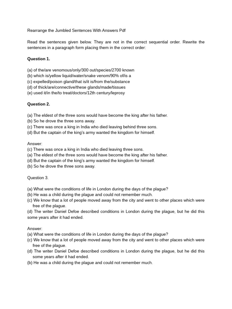 Jumbled Sentences Rearrangement Guide | PDF