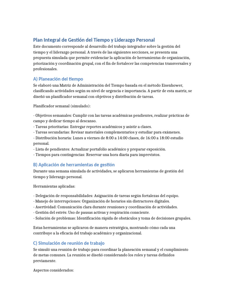 Gestión del Tiempo y Liderazgo Efectivo | PDF | Planificación | Liderazgo