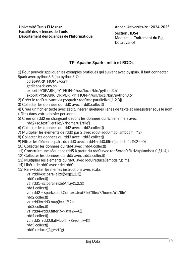 Guide Pratique sur Apache Spark et RDDs | PDF | Informatique ...