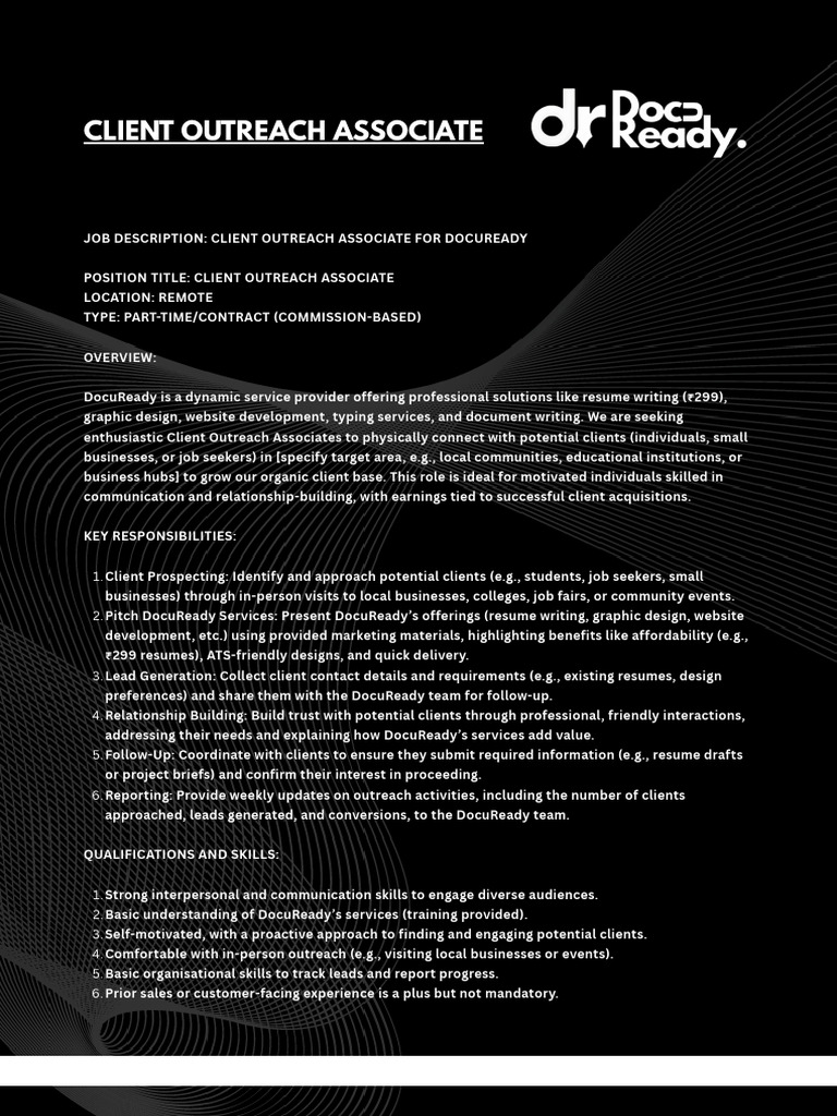 Client Outreach Associate Job at DocuReady | PDF | Résumé | Social ...