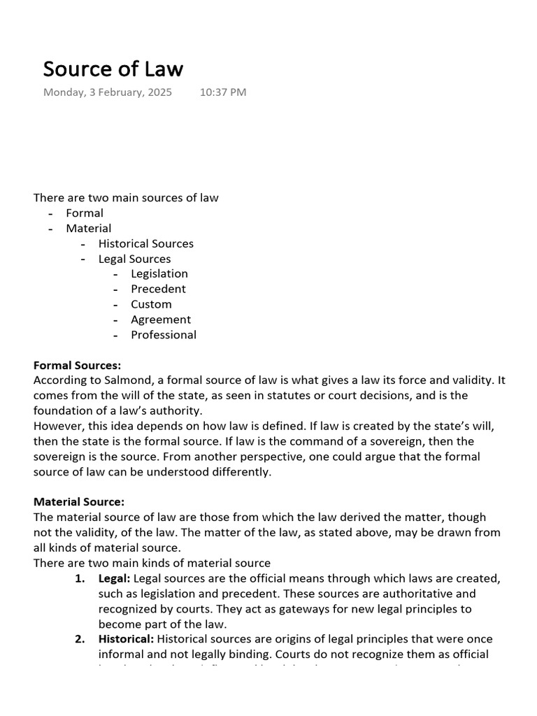 Sources of Law: Formal and Material Types | PDF | Precedent | Sources ...