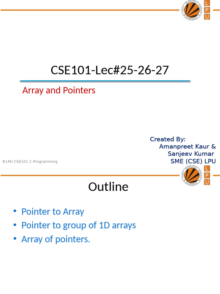 CSE101-Lec#25-26-27 | PDF | Pointer (Computer Programming) | Software ...