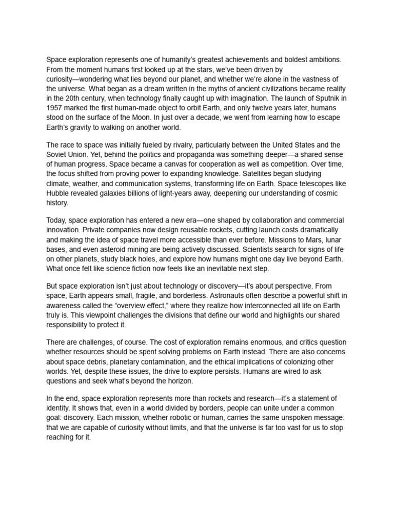 Essay on How Sapce Exploration, And How Its Going | PDF | Space ...