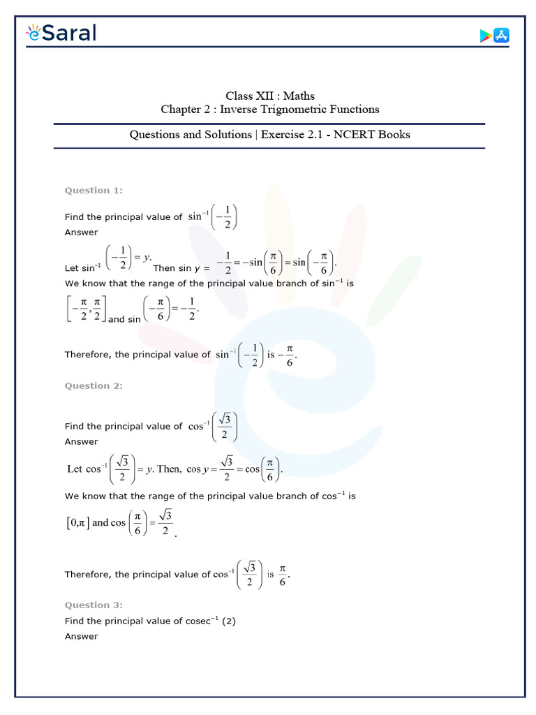 NCERT Solutions For Class 12 Maths Chapter 2 Exercise 2.1 Inverse ...