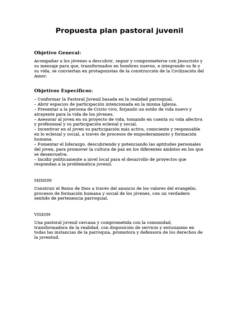 Propuesta Plan Pastoral Juvenil | PDF