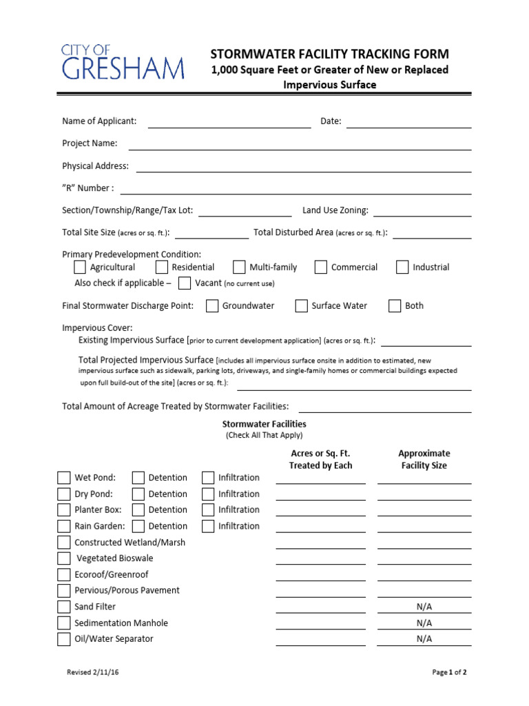 Stormwater Facility Tracking Form | PDF | Stormwater | Hydrology