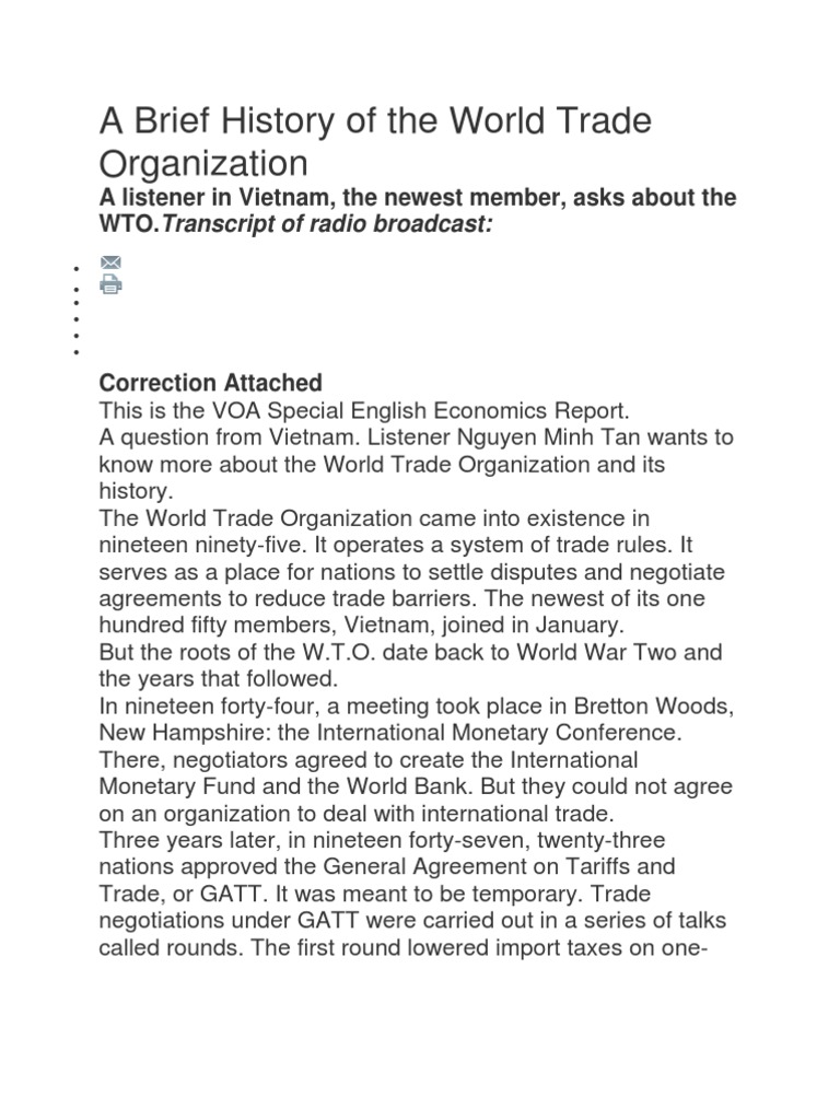 A Brief History of The World Trade Organization PDF World Trade