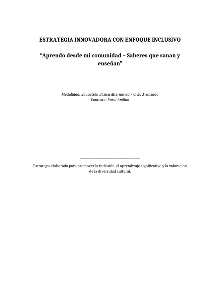 Estrategia Inclusiva en Educación Rural | PDF | Plan de estudios ...