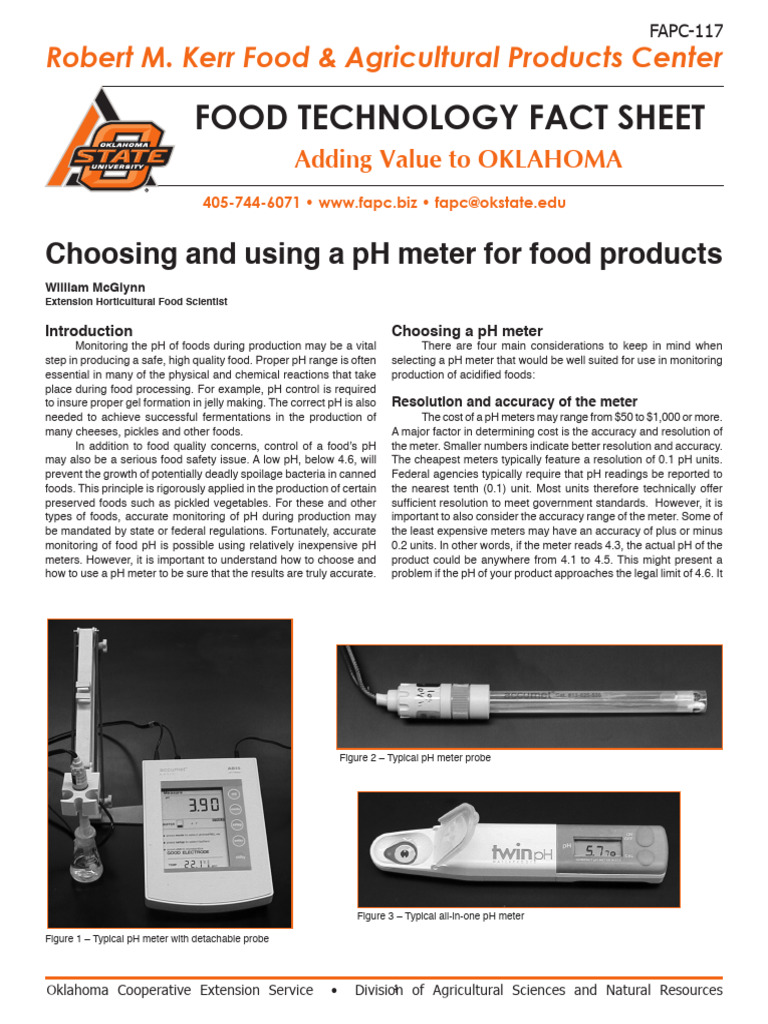 pH Meter Selection for Food Safety | PDF | Ph | Calibration