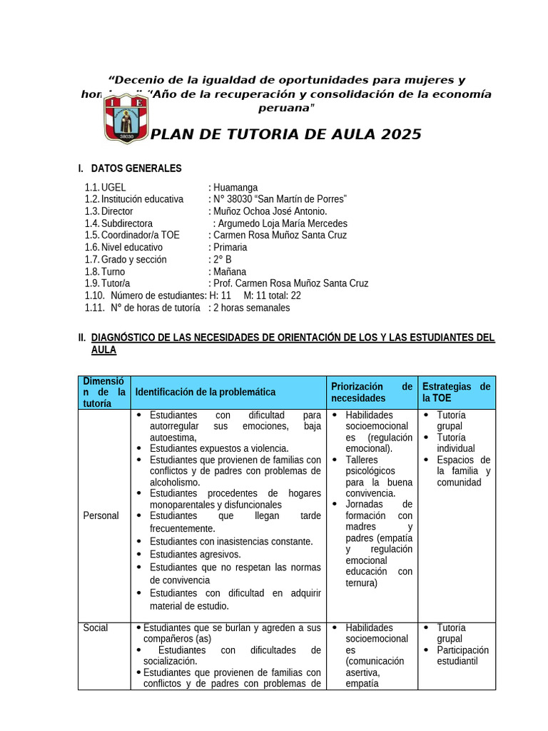 2 B Estructura Del Plan Tutorial de Aula | PDF | Escuelas | Maestros