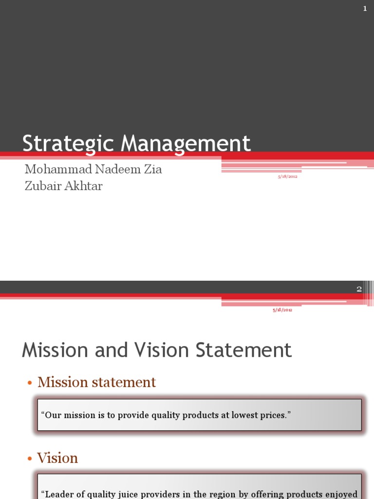 Strategic Management: Mohammad Nadeem Zia Zubair Akhtar | PDF