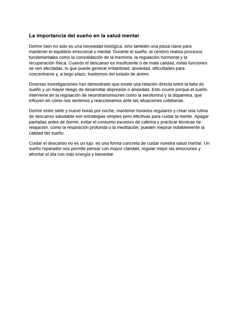 Sueño y salud mental: clave del bienestar | PDF