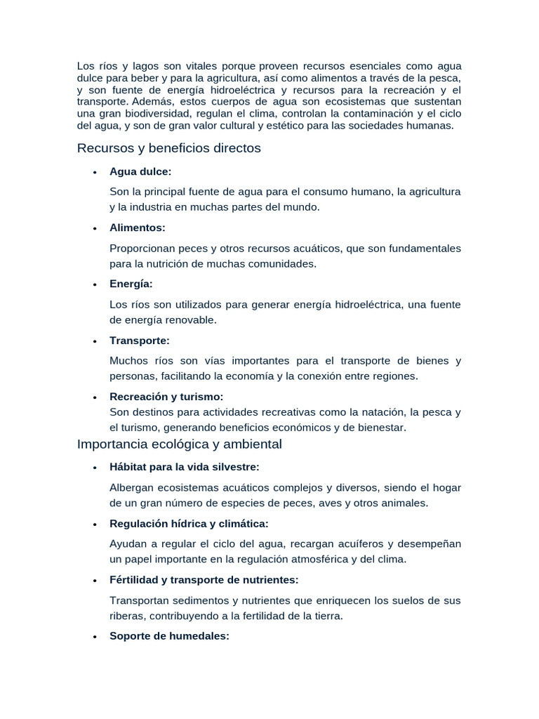 Los Ríos y Lagos Son Vitales Porque | PDF | Agua | Humedal