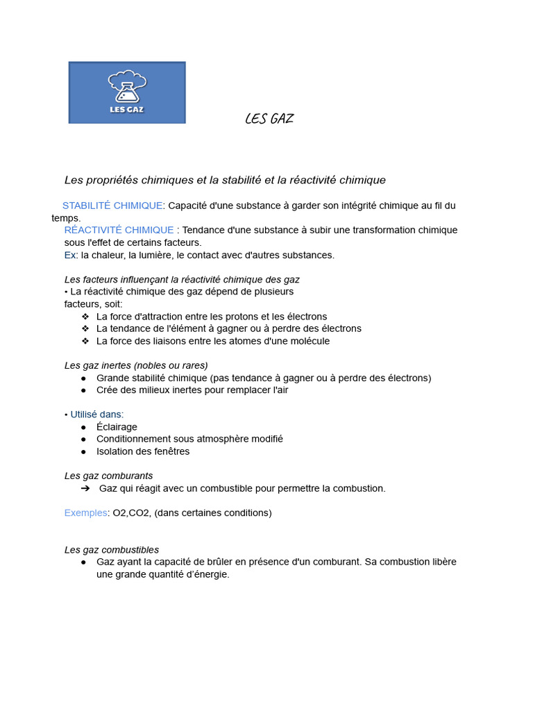 Propriétés et lois des gaz expliquées | PDF | Chimie | Gaz
