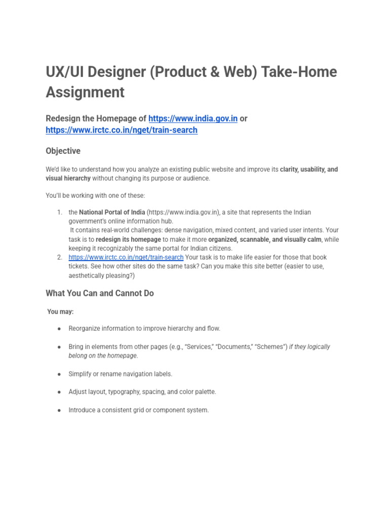 UI - UX Designer (Product & Web) - Take-Home Assignment | PDF
