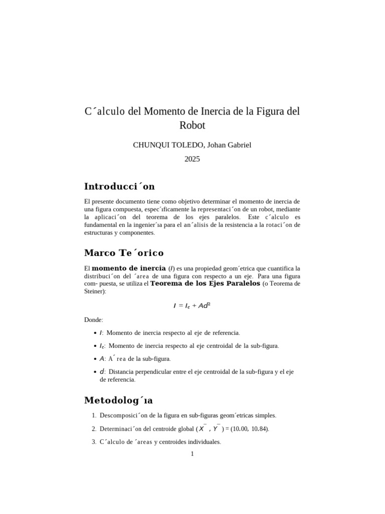 Cálculo del Momento de Inercia del Robot | PDF | Espacio | Tiempo espacial