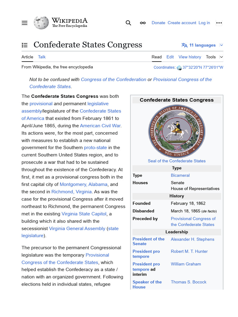 En Wikipedia Org Wiki Confederate States Congress... | PDF ...