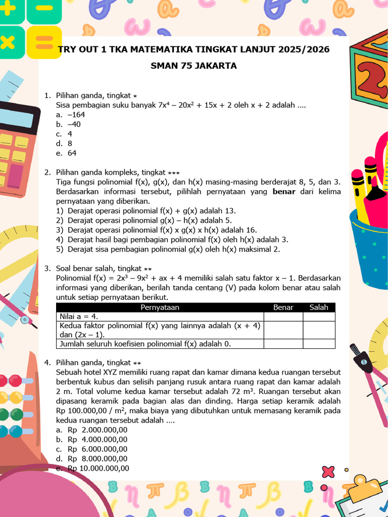 Try Out Matematika TKA 2025/2026 | PDF