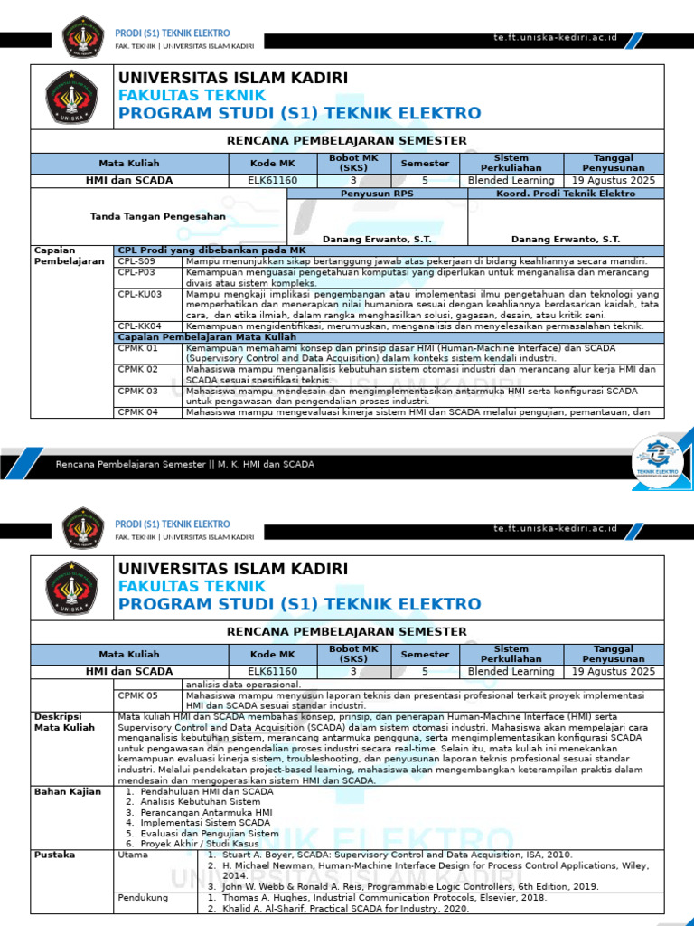 Rencana Pembelajaran HMI dan SCADA | PDF