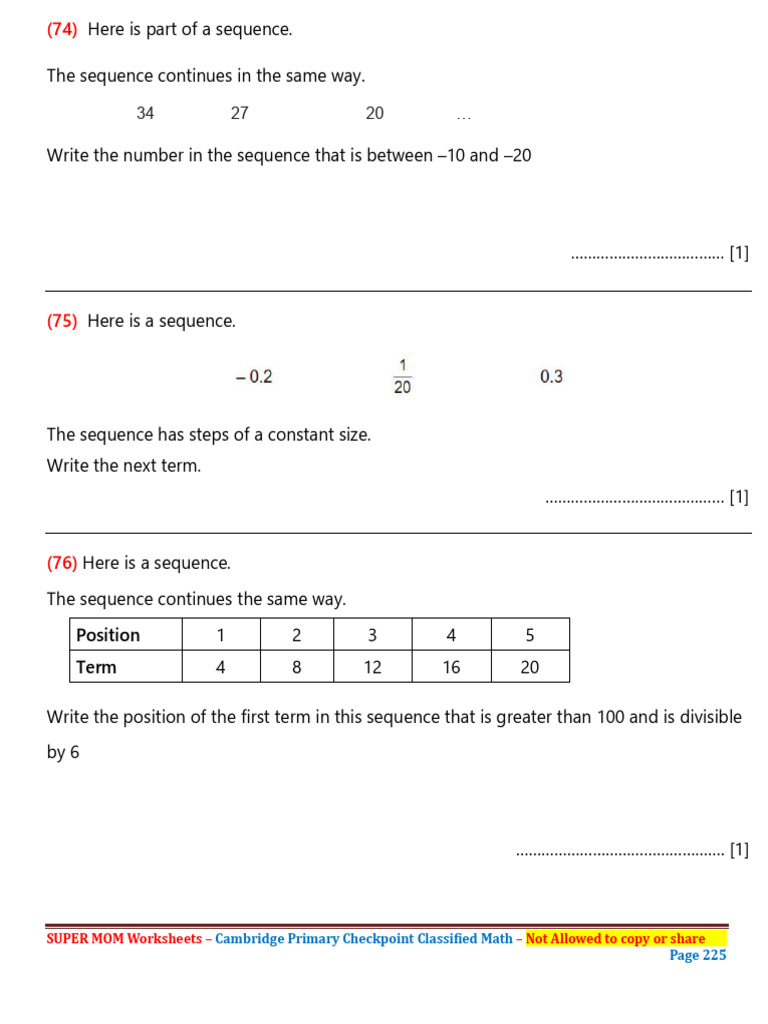 Cambridge Primary Math Sequence Worksheets | PDF | Mathematics ...