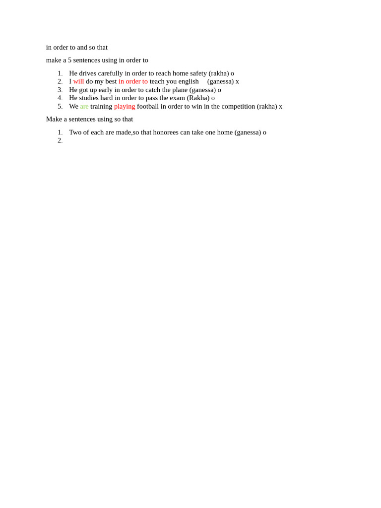 Using "In Order To" and "So That" | PDF