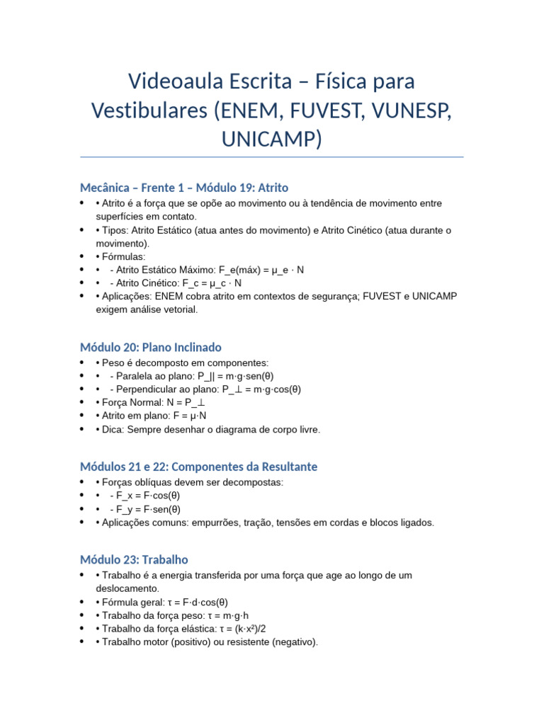 Física para Vestibulares: Atrito e Óptica | PDF | Atrito | Indução ...