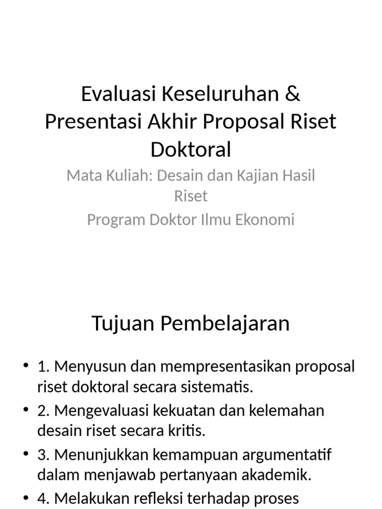 Evaluasi Proposal Riset Doktoral Ekonomi | PDF
