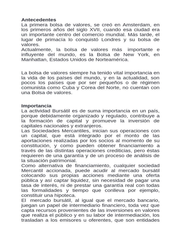 Historia y Riesgos de la Bolsa de Valores | PDF | Bolsa | Inversiones