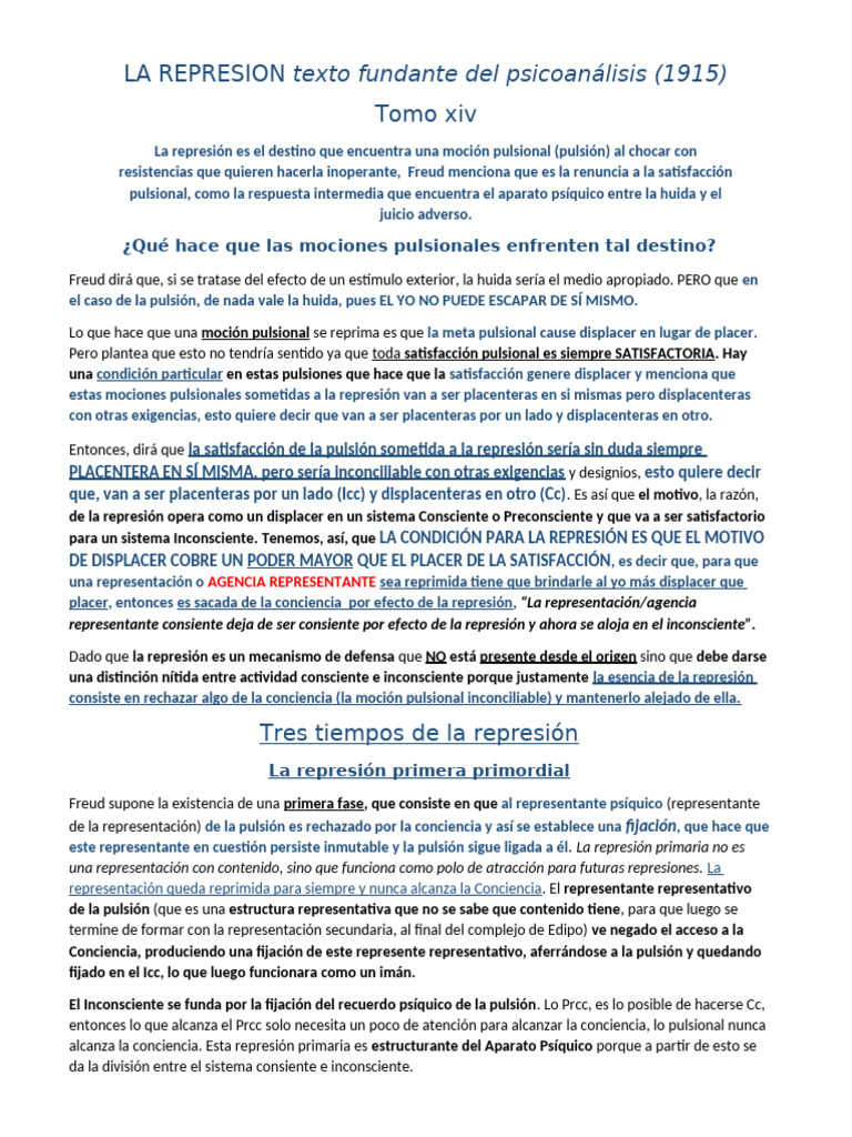 La Represión en el Psicoanálisis Freudiano | PDF | Mente inconsciente ...