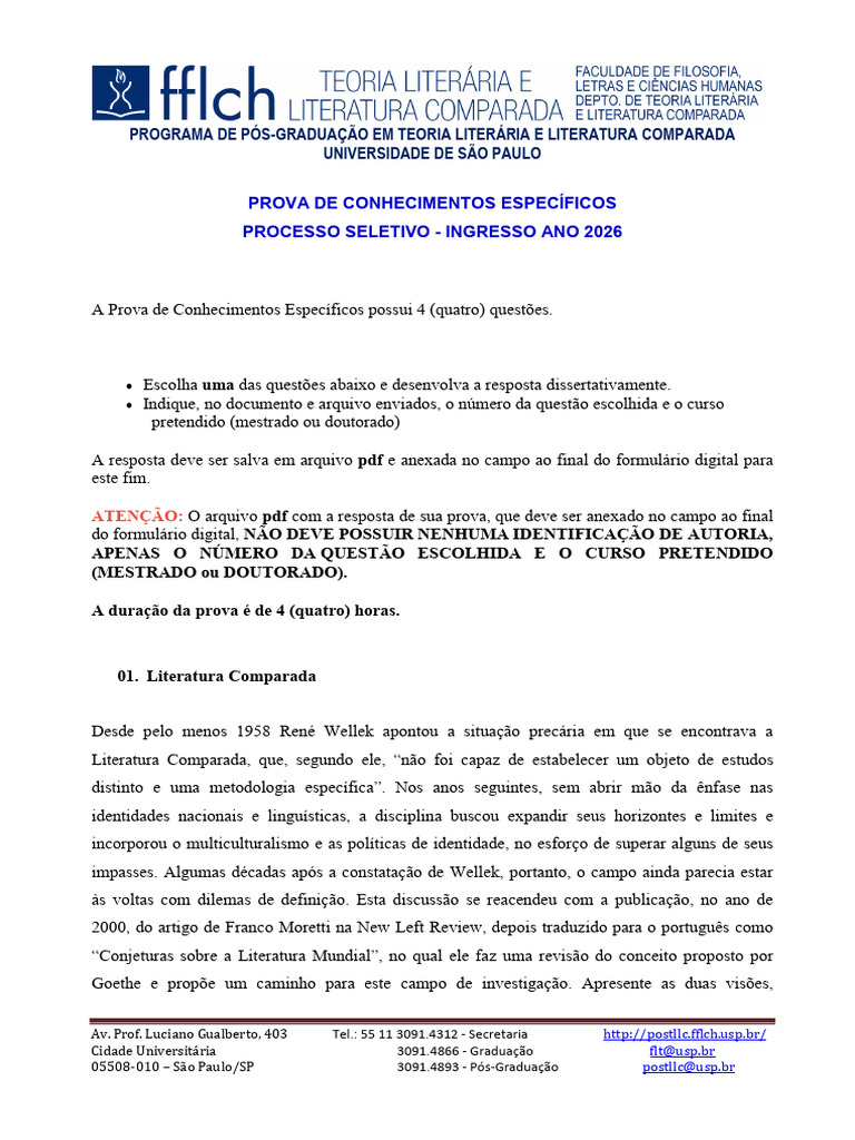 Prova de Conhecimentos Específicos - Pós-Graduação USP | PDF | Mestrado