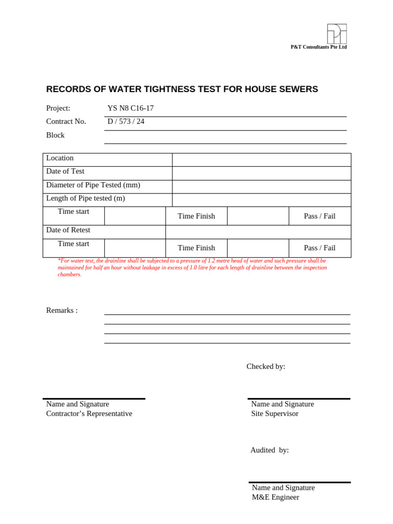 YS N8 C16-17 - Water Tightness Test For House Sewers | PDF