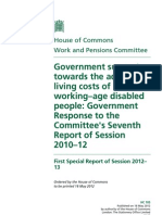 Government Support Towards The Additional Living Costs of Working-Age Disabled People: Government Response To The Committee's Seventh Report of Session 2010-12