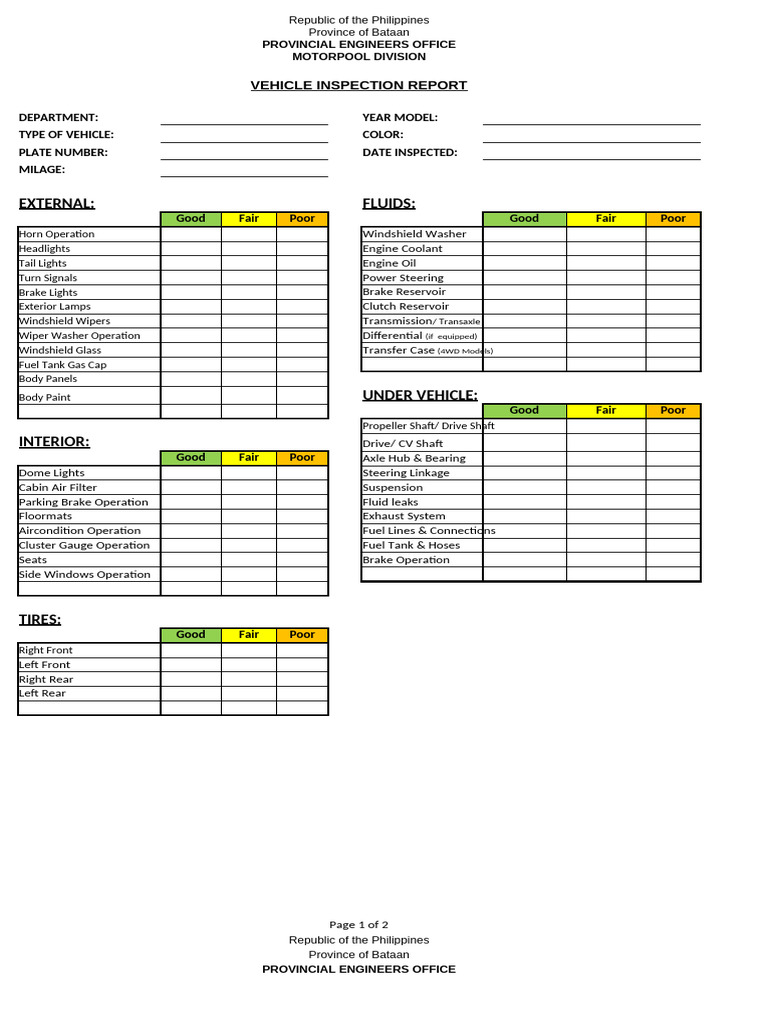 Bataan Vehicle Inspection Reports | PDF | Vehicles | Axle