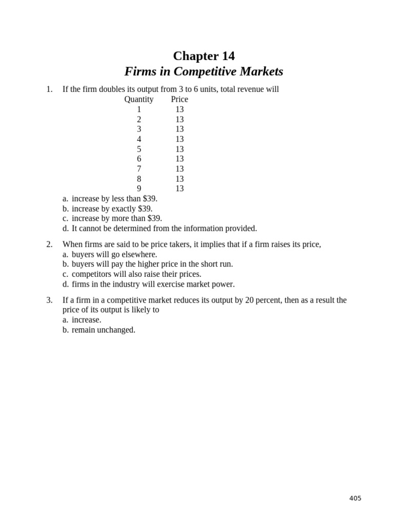 Test Chapter 14 - No Answer | PDF | Marginal Cost | Market (Economics)