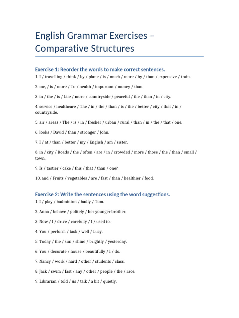 Grammar Exercises Comparatives | PDF