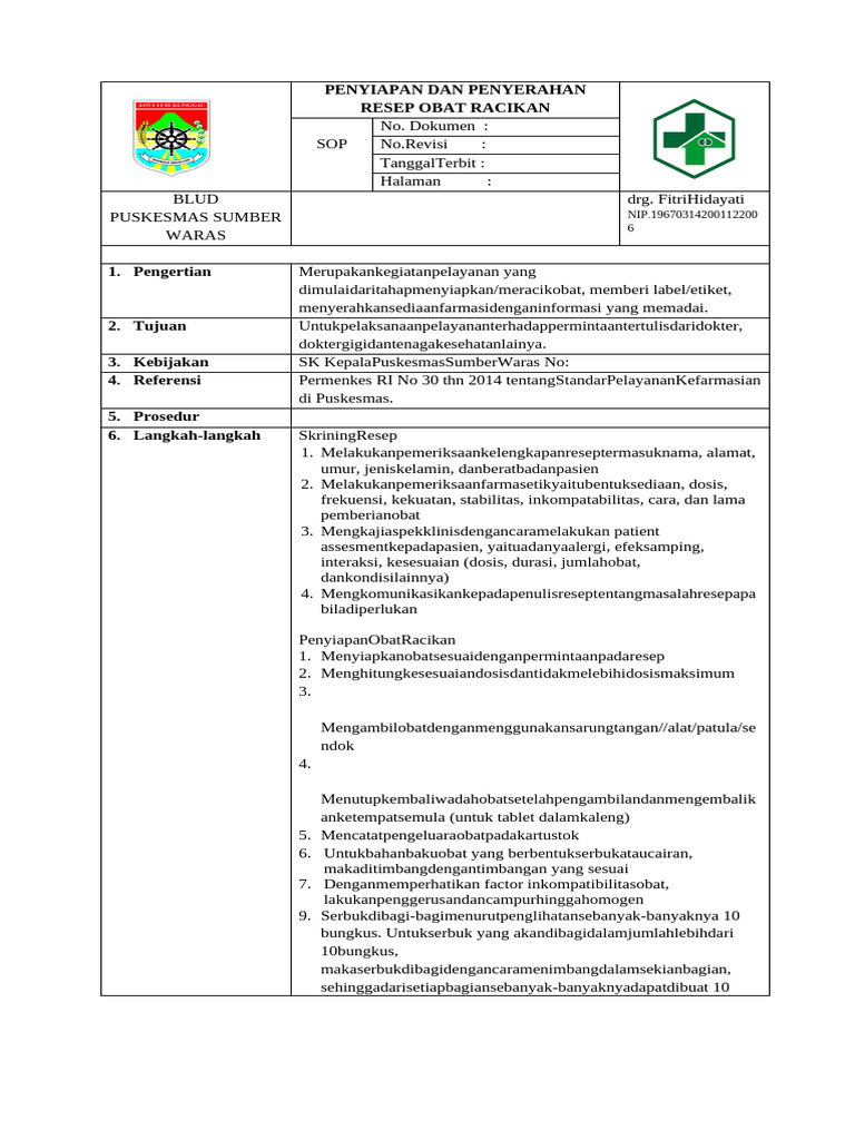 Penyiapan Dan Penyerahan Resep Obat Racikan | PDF
