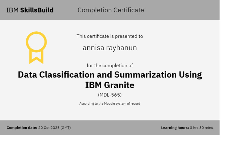 Completion Certificate for Data Classification | PDF