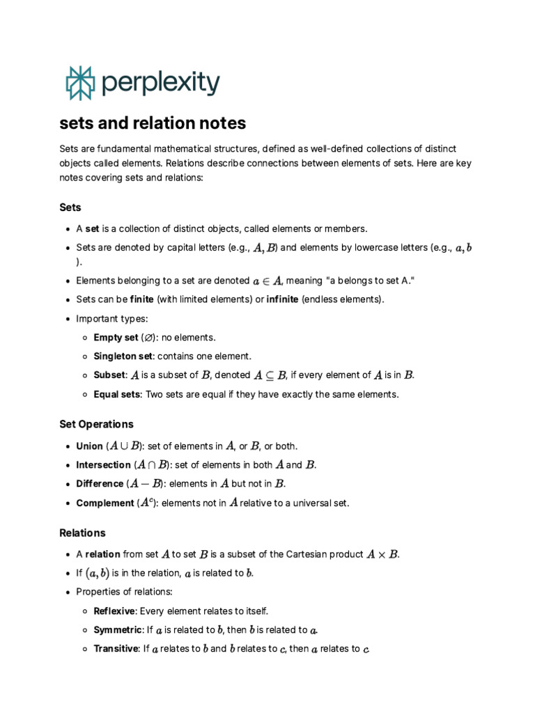 Understanding Sets and Relations Basics | PDF | Set (Mathematics ...