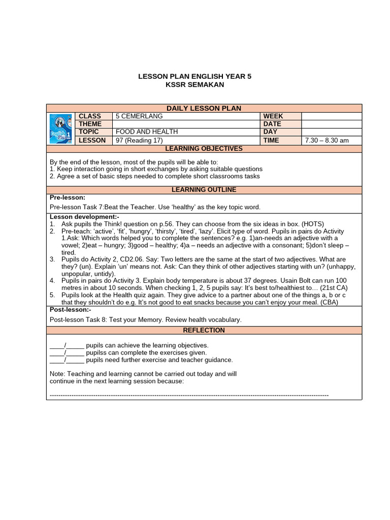 Food and Health Vocabulary Lesson | PDF | Lesson Plan | Menu
