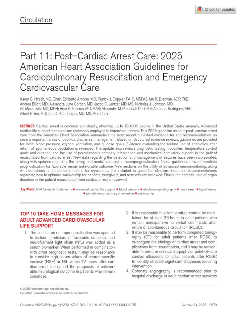 2025 AHA Guidelines for Post-Cardiac Arrest Care | PDF | Cardiac Arrest ...