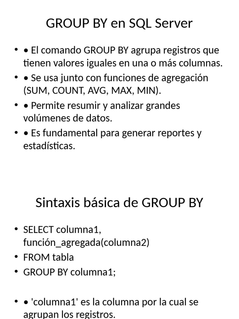 Uso de GROUP BY en SQL Server | PDF