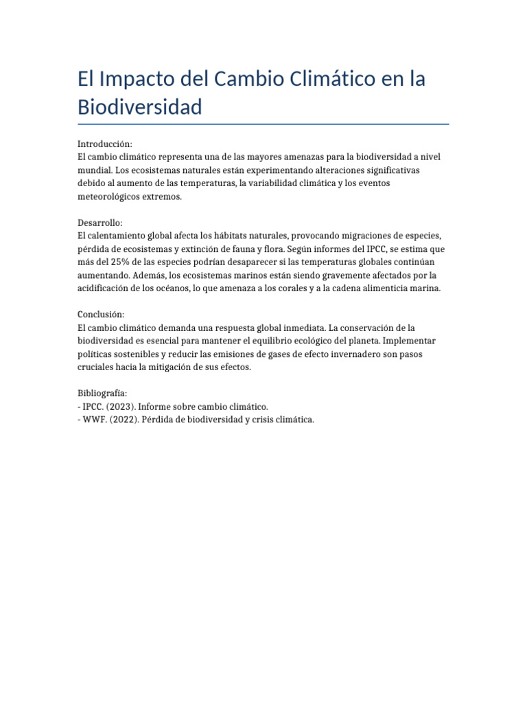 Impacto Del Cambio Climatico en La Biodiversidad | PDF