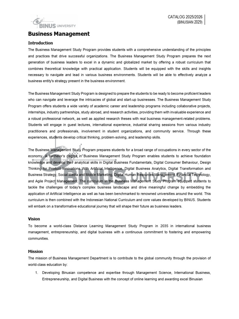 Business Management Program Overview | PDF | Business | Entrepreneurship