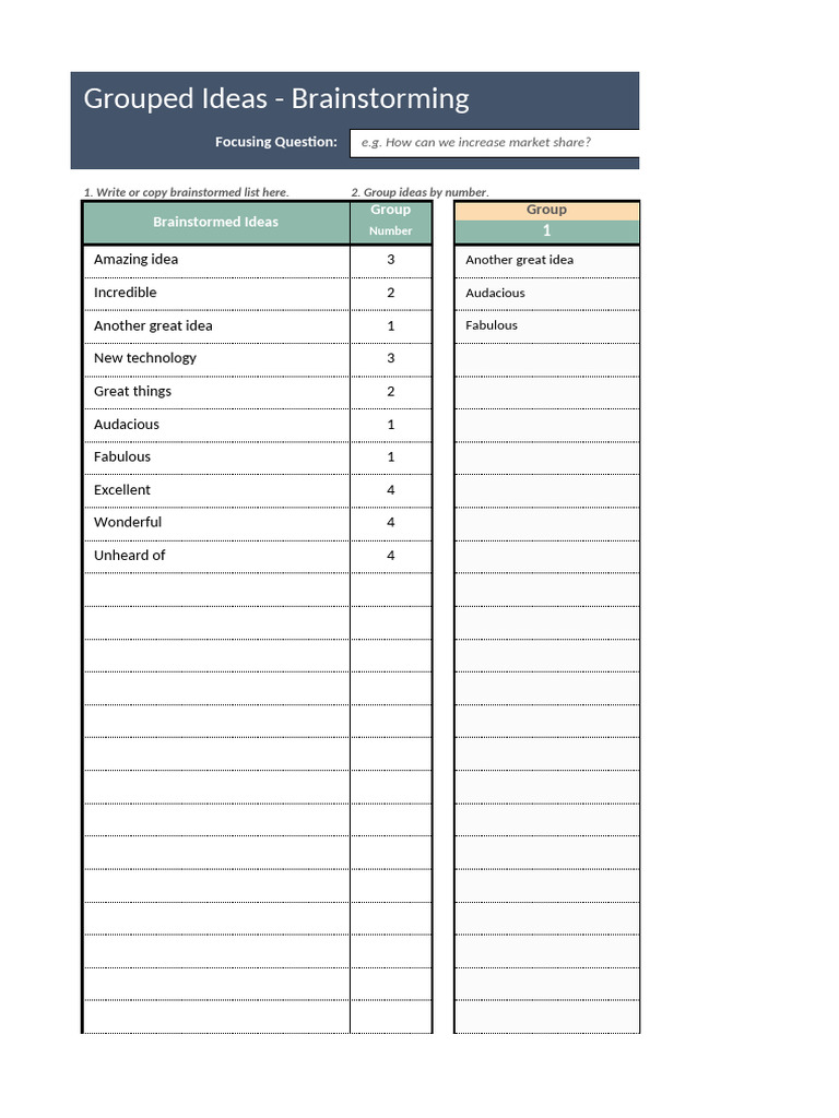 Brainstorming Ideas Grouped Template | PDF