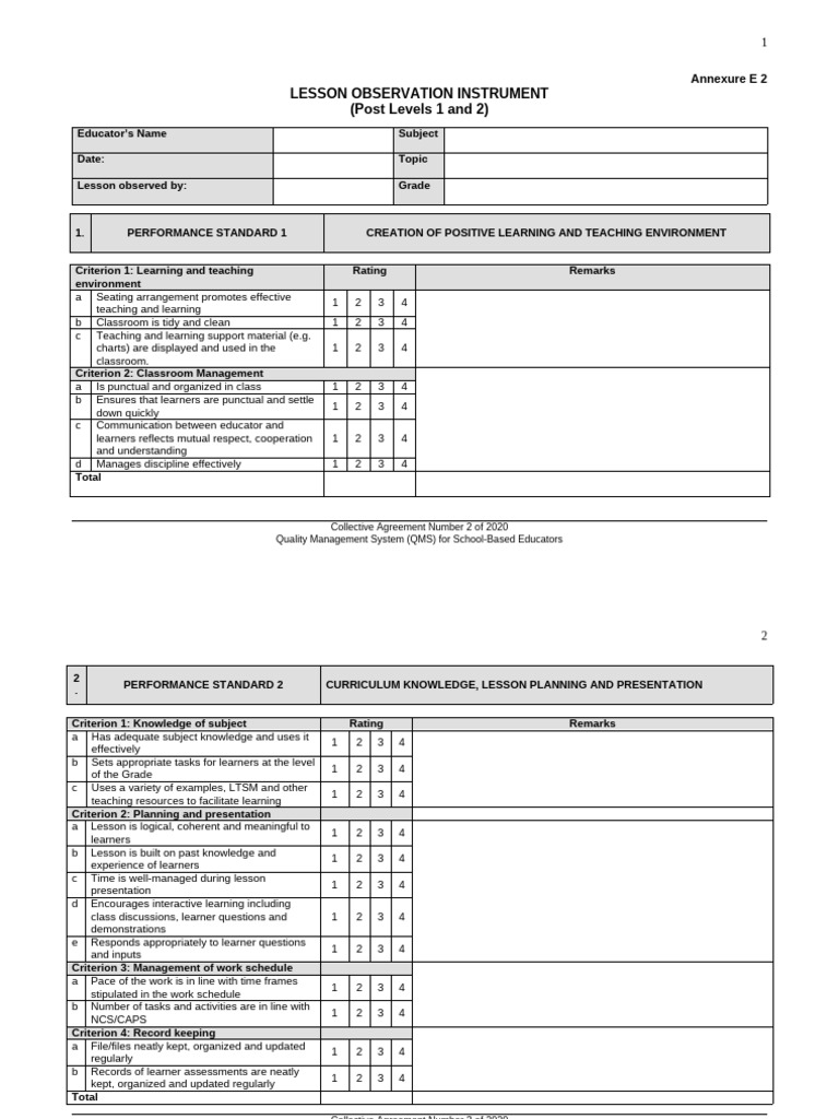 QMS Lesson Observation Tool for Educators | PDF | Learning | Teachers