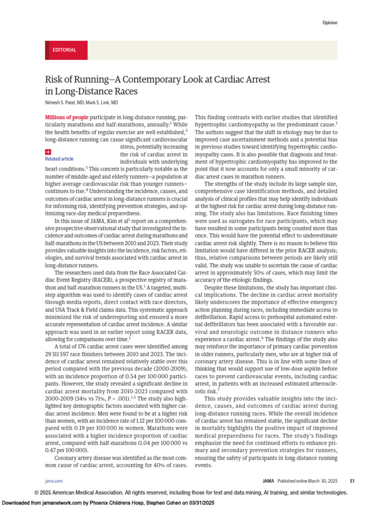Cardiac Arrest Risks in Long-Distance Running | PDF | Myocardial ...