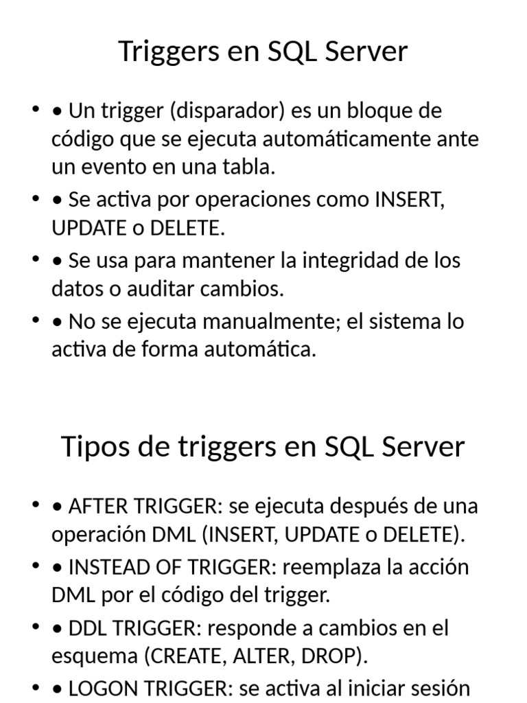 Triggers en SQL Server: Tipos y Ejemplos | PDF