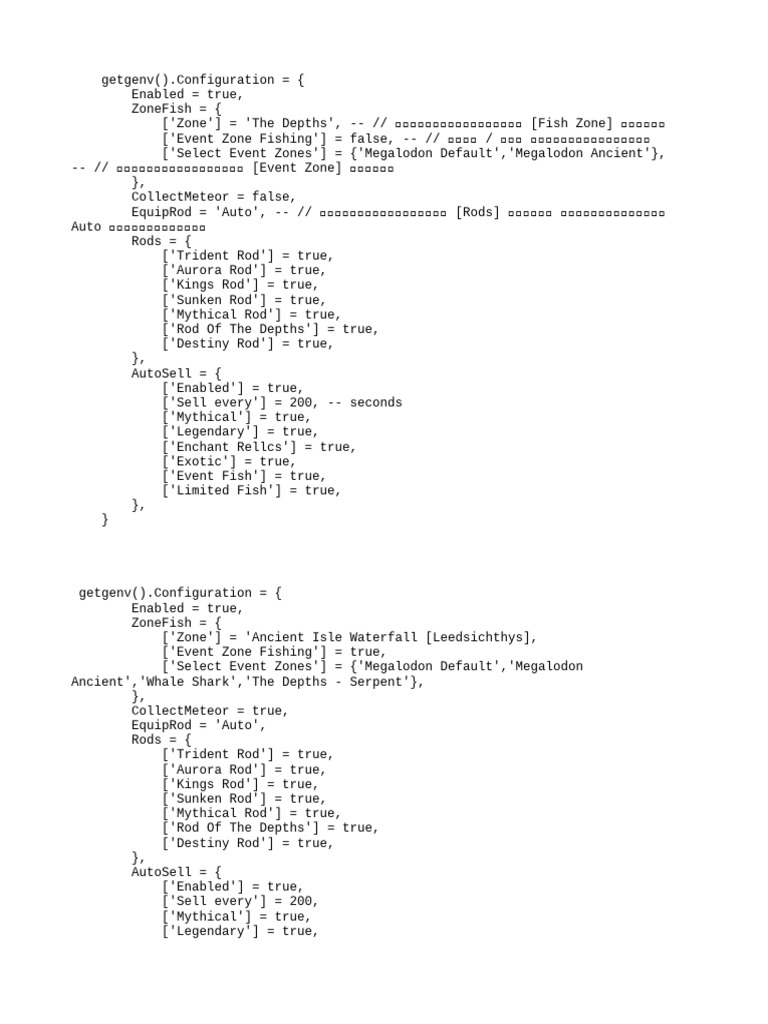 Fishing Game Configuration Script | PDF